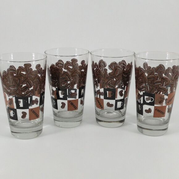Coffee Theme Beans Cups Drinking Glasses Set of 4 - Picture 3 of 3